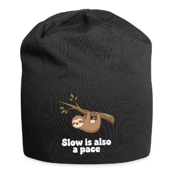 Langsam ist auch ein Tempo - Jersey-Beanie - Schwarz - Vorne