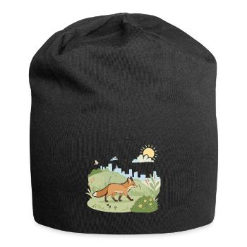 Fuchs auf der Wiese in der Sonne - Jersey-Beanie - Schwarz - Vorne