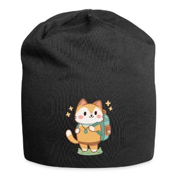 Süßer Abenteurer-Katzen-Rucksack - Jersey-Beanie - Schwarz - Vorne