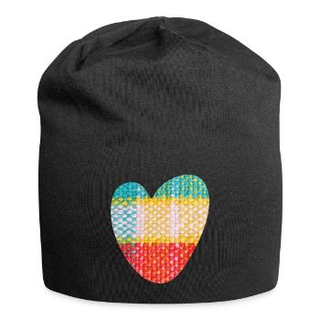 Herz Stoff Textil Love Liebe Muster Valentinstag - Jersey-Beanie - Schwarz - Vorne