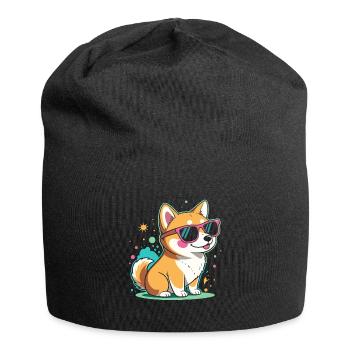 Coole Corgi-Sonnenbrillen - Jersey-Beanie - Schwarz - Vorne