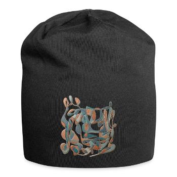 Abstract spirals in teal and terracotta - Jersey Beanie - black - Front
