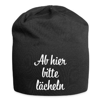 Ab hier bitte laechen Spruch Shirt - Jersey-Beanie - Schwarz - Vorne