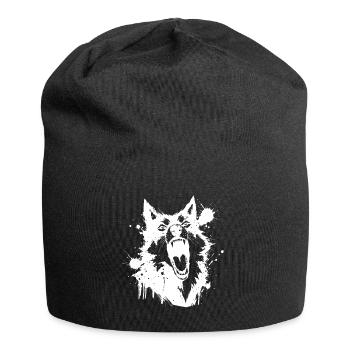 Wolf howling in white splatter shards - Jersey Beanie - black - Front