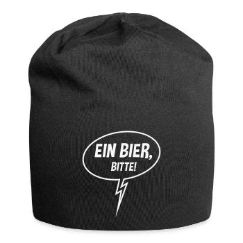 Ein Bier, Bitte! (Sprechblase / Bierchen / Down W) - Jersey-Beanie - Schwarz - Vorne