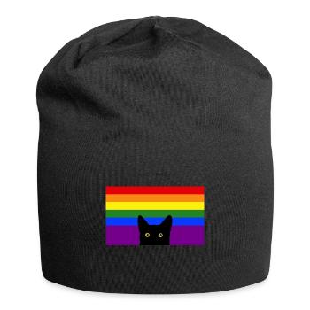 Chat jetant un coup d’œil sur le drapeau arc-en-ciel - Bonnet en jersey - noir - Devant