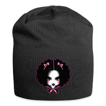 Gothic girl en face with red lipstick - Jersey Beanie - black - Front