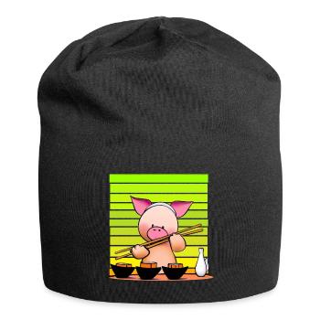 Pork tries sushi with chopsticks - Jersey Beanie - black - Front