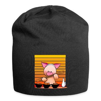 Pork tries sushi with chopsticks - Jersey Beanie - black - Front