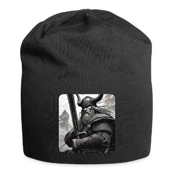 Proud Viking with Sword and Horns Helmet - Jersey Beanie - black - Front