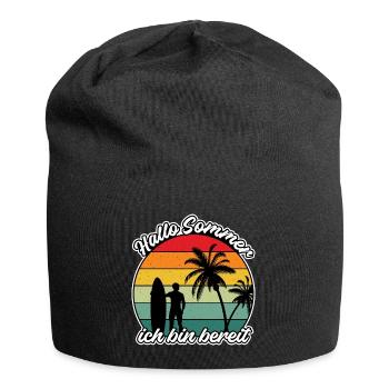 Hello summer, beach, surf, palm trees, sea - Jersey Beanie - black - Front