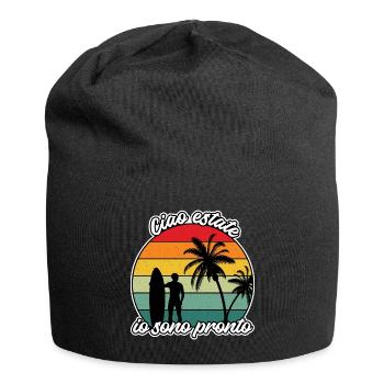 Hello summer, beach, surf, palm trees, sea - Jersey Beanie - black - Front