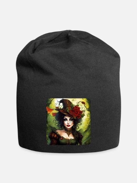 Fée d’Halloween avec chapeau et fleurs - Bonnet en jersey - noir