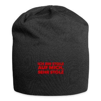 voller Zufriedenheit - Jersey-Beanie - Schwarz - Vorne