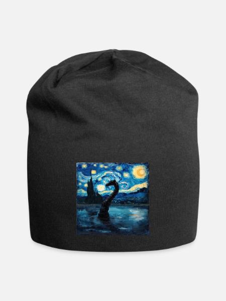 Loch Ness Monster, Nessie, Van Gogh, Starry Night - Jersey Beanie - black