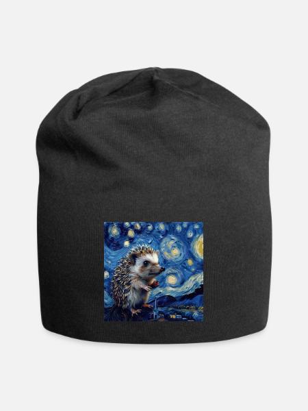 Hérisson, Van Gogh, nuit étoilée, cadeau - Bonnet en jersey - noir