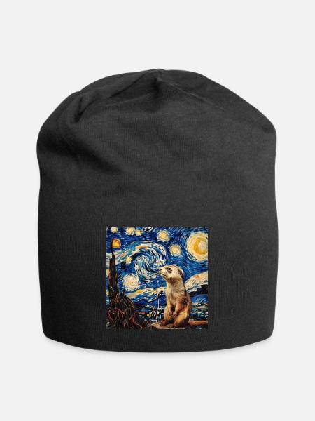 Frettchen, Van Gogh, Geschenk - Jersey-Beanie - Schwarz
