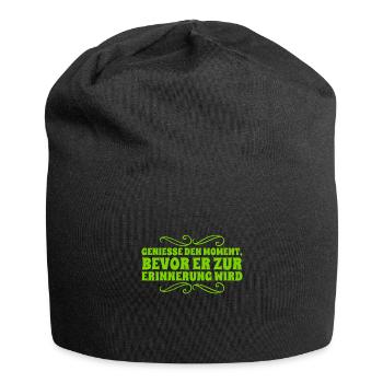 genieße jeden Augenblick - Jersey-Beanie - Schwarz - Vorne