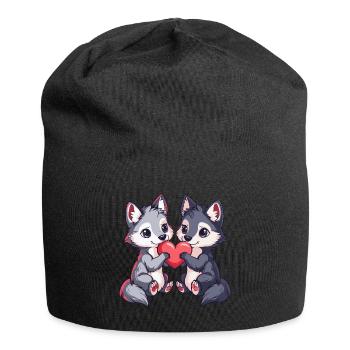 Wolf Paar Liebe Valentinstag - Jersey-Beanie - Schwarz - Vorne