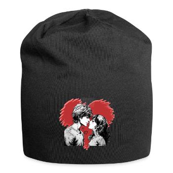 Couple de manga amoureux - Bonnet en jersey - noir - Devant