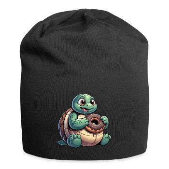 Mollige Cartoon Schildkröte im Donut-Look - Jersey-Beanie - Schwarz - Vorne
