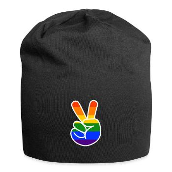 Victory Zeichen LGBT Gay Pride CSD Regenbogen - Jersey-Beanie - Schwarz - Vorne