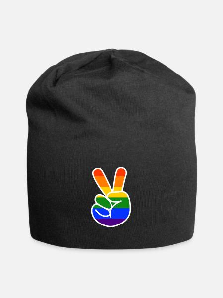 Victory Zeichen LGBT Gay Pride CSD Regenbogen - Jersey-Beanie - Schwarz