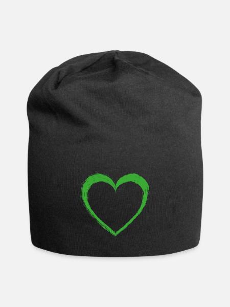 Green Heart - Jersey Beanie - black