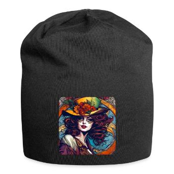 Sorcière de conte de fées aux cheveux roux et chapeau à fleurs - Bonnet en jersey - noir - Devant