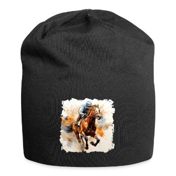 Cheval et jockey sur l’hippodrome - Bonnet en jersey - noir - Devant
