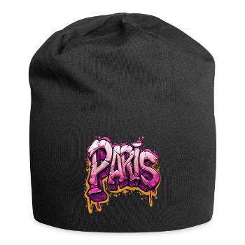 Paris Graffiti in Pink - Rosa - Orange - Jersey Beanie - black - Front
