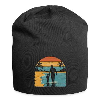 Father and son holiday beach retro vintage - Jersey Beanie - black - Front