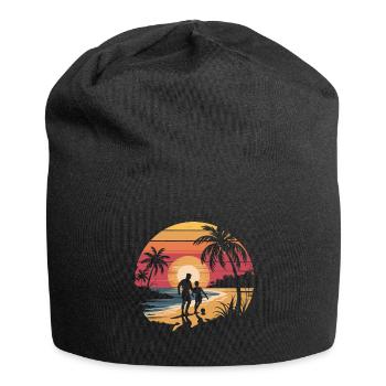 Father and son football holiday beach retro vintage - Jersey Beanie - black - Front