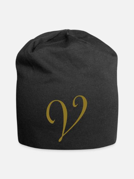 Buchstabe V - Jersey-Beanie - Schwarz