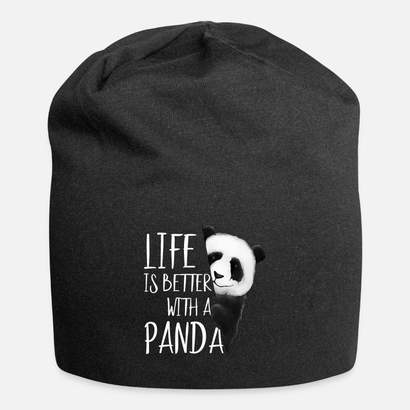 Das Leben ist besser mit einem Panda Geschenk - Jersey-Beanie - Schwarz