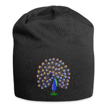 Bunte Pfauenfeder Illustration - Jersey-Beanie - Schwarz - Vorne