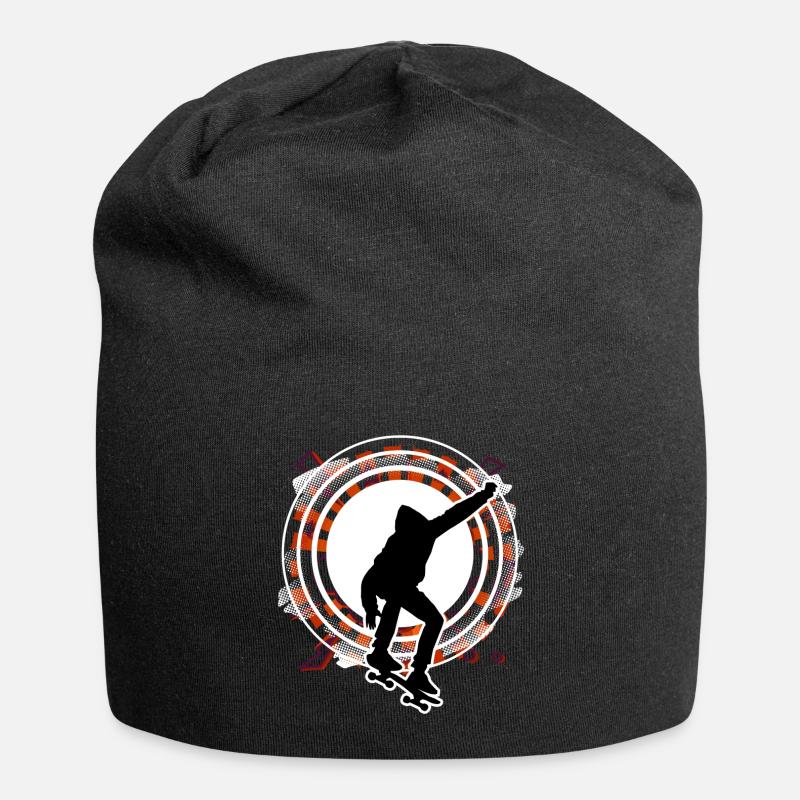 Skateboarder springt Kreis Raster rot - Jersey-Beanie - Schwarz