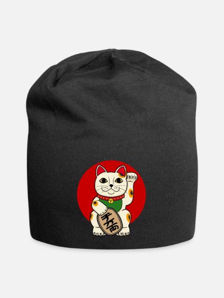 Glückskatze - Jersey-Beanie - Schwarz