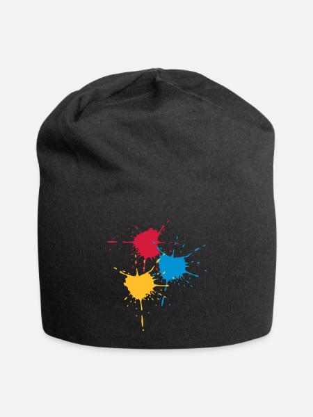 Farbkleckse 3 Grundfarben - V3 - Jersey-Beanie - Schwarz