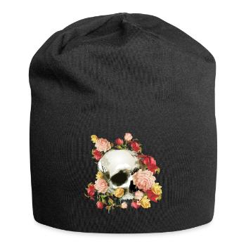 Crâne avec des roses - Bonnet en jersey - noir - Devant