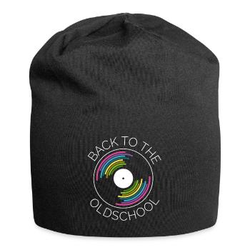 retro vinyl records turntables turntable icon - Jersey Beanie - black - Front