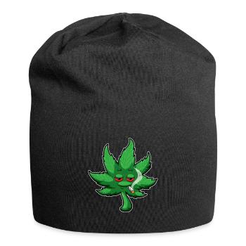 Cannabis Blatt mit roten Augen raucht Weed - THC - Jersey-Beanie - Schwarz - Vorne