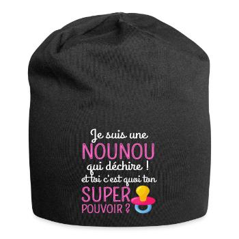 T shirt nounou qui déchire cadeau nourrice - Bonnet en jersey - noir - Devant