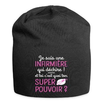 T shirt infirmière super pouvoir humour cadeau - Bonnet en jersey - noir - Devant