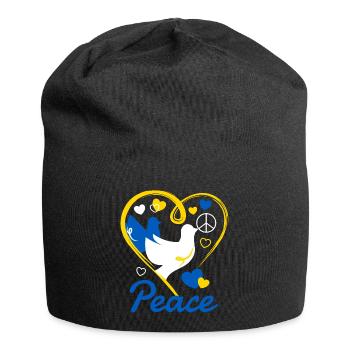 Ukrainische Friedenstaube mit Peacezeichen - Jersey-Beanie - Schwarz - Vorne