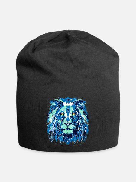 Blauer Löwe - Löwenkopf - Sternzeichen Löwe - Jersey-Beanie - Schwarz