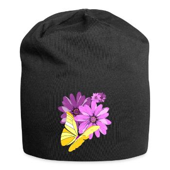 Schmetterling an Blüten - Jersey-Beanie - Schwarz - Vorne