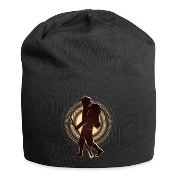 Pilgrim or hiker with walking stick & backpack - Jersey Beanie - black - Front