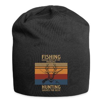 Fishing Angler Fishing Rod - Jersey Beanie - black - Front
