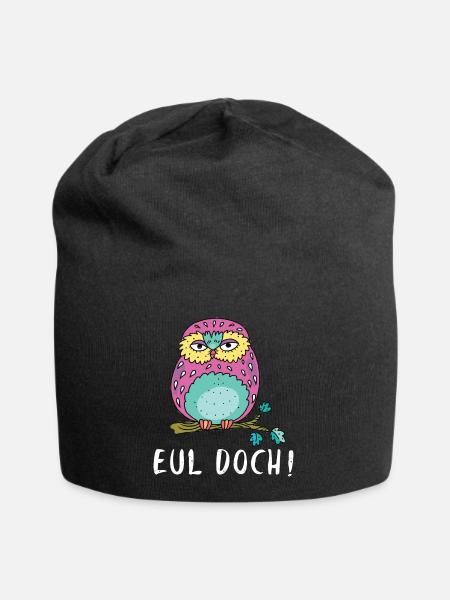 Heul Doch Eul Doch Eulen Wortspiel Eule Wortwitz - Jersey-Beanie - Schwarz